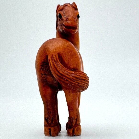 Ojime Bead Netsuke Horse Hand-Carved Boxwood Signed Figurine - Picture 8 of 9